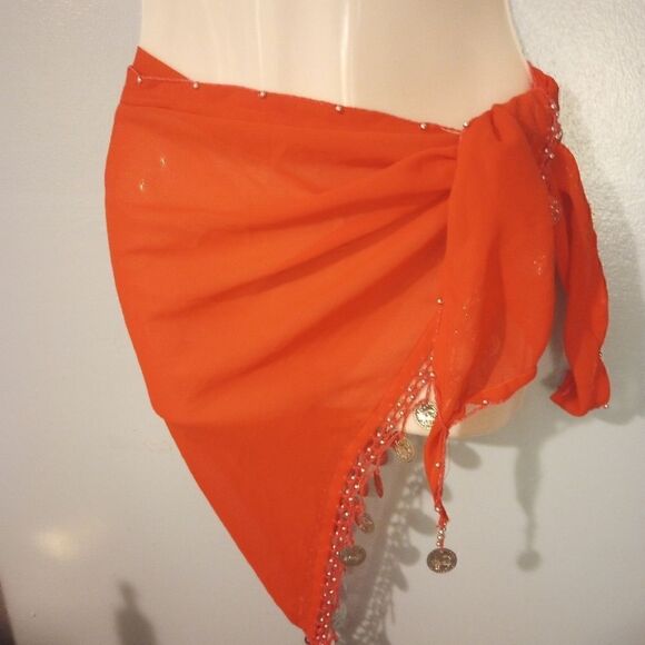 Sheer triangle scarf with silver coin detailing - Picture 1 of 9